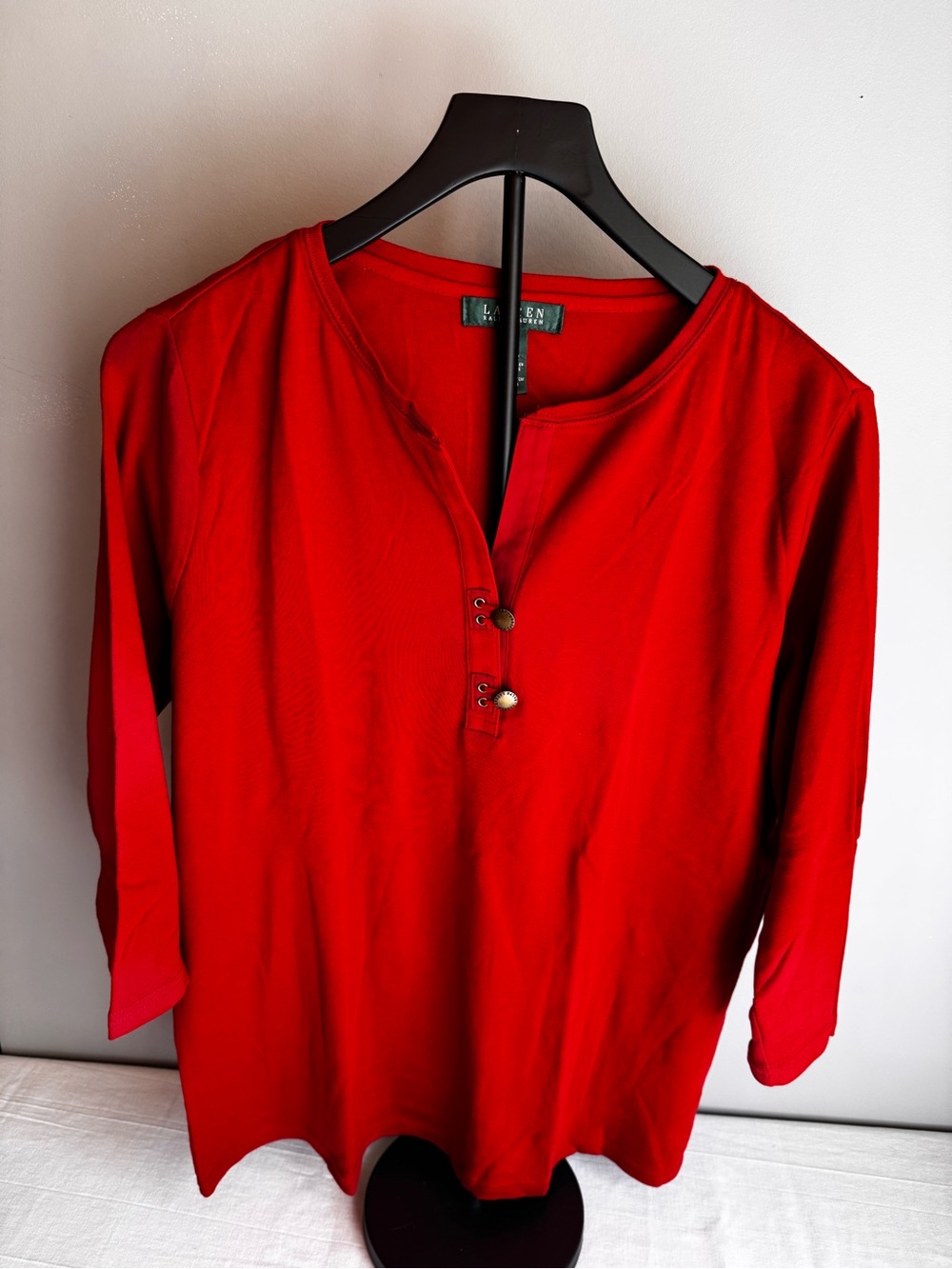 Ralph Lauren Red Button-Front Henley Top 1X